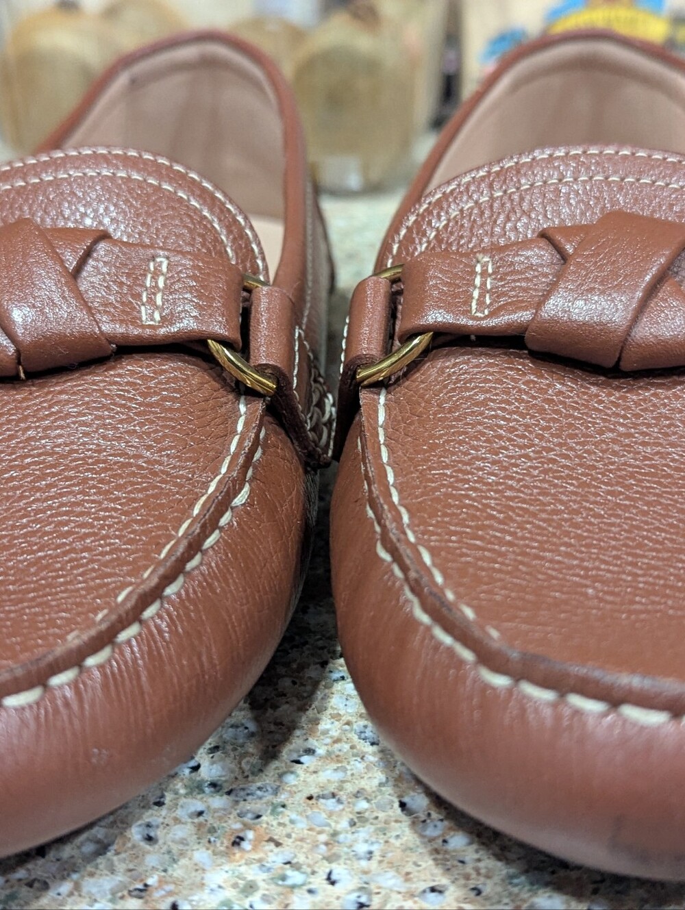 Cole Haan Brown Leather Driving Loafers with Bow Accent Size 10 Women's New